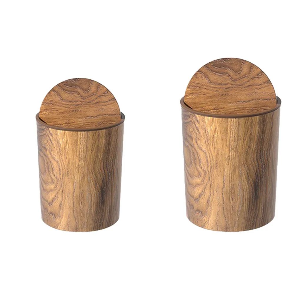 Imitation Wood Trash Can with Swing Lid