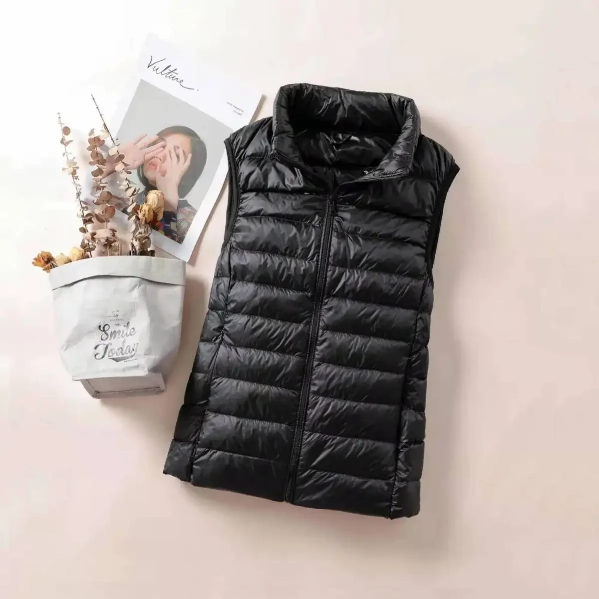 Slim Sleeveless Jacket for Women, Ultra Light Down Vest, Portable Lightweight Windproof Waistcoat