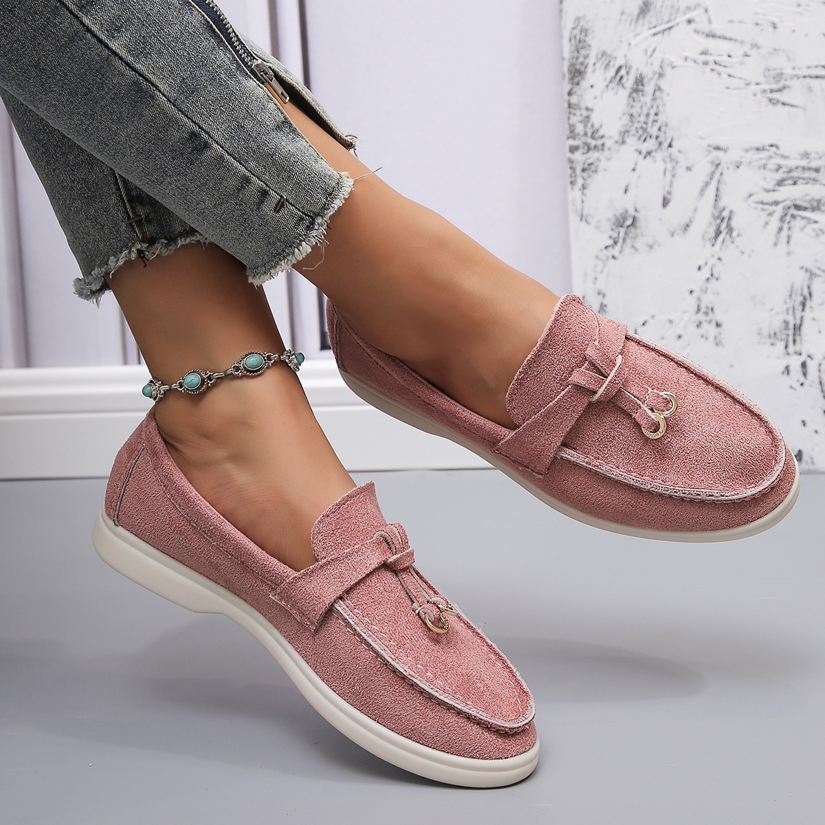 Retro Soft Leather Women Slip On Shoes Thick Sole Comfortable Flat Walking Loafers