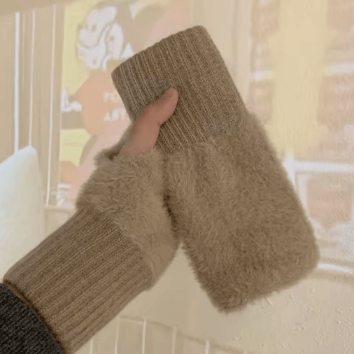 CozyLuxe Fingerless Winter Gloves – Soft Plush Knitted Gloves for Women