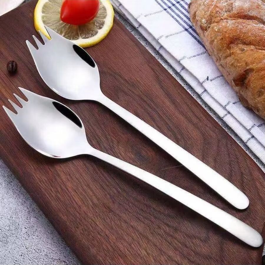 Multi-Functional Stainless Steel Spoon & Fork Set – Tableware for Noodles, Fruit & Salad