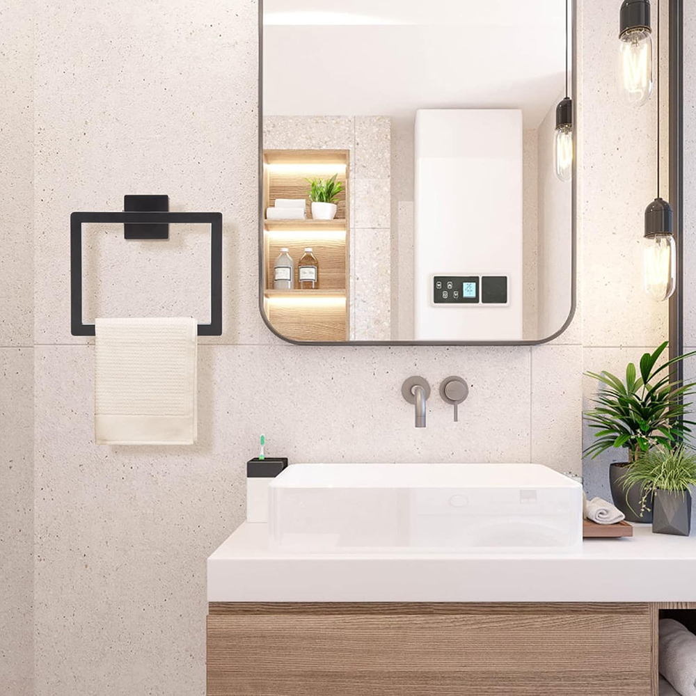 Modern Square Towel Hanger, Stainless Steel Towel Ring, Hand Towel Holder for Bathroom Storage