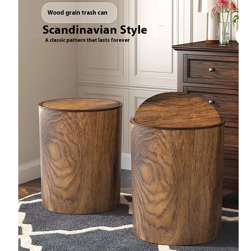 Imitation Wood Trash Can with Swing Lid