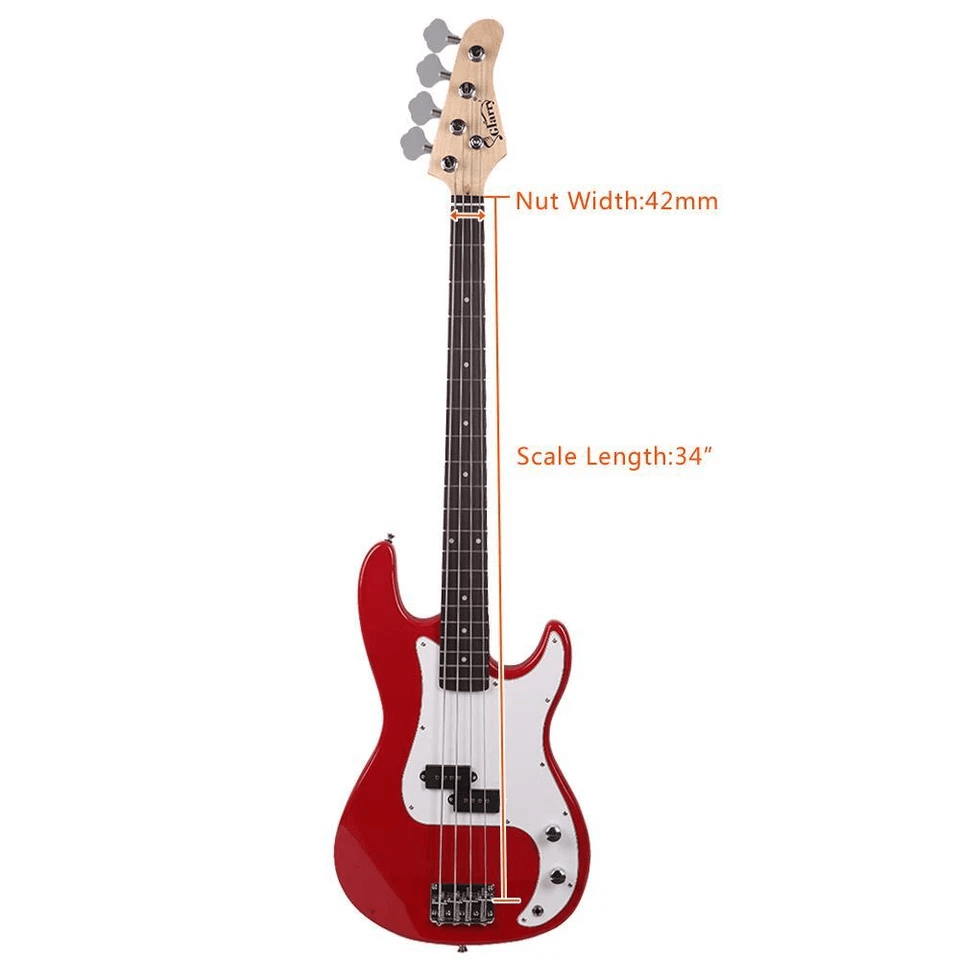 Glarry GP Electric Bass Guitar with Amplifier, Red, Full Starter Kit
