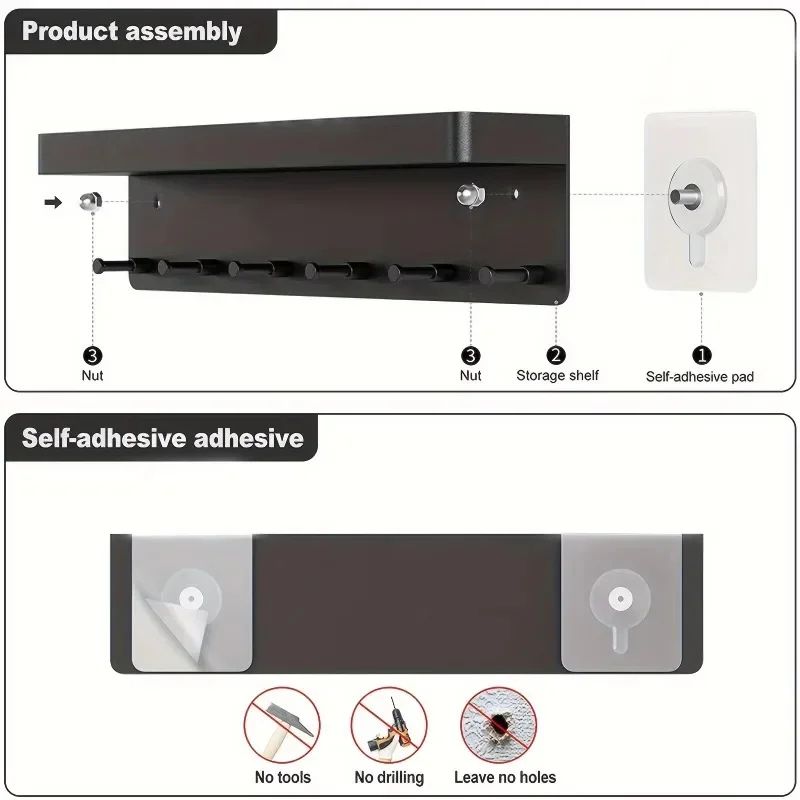 Wall Mounted Key Holder with Shelf and 6 Hooks