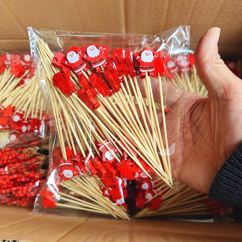 Christmas Fruit Sticks, Disposable Bamboo Sticks for Xmas Ornaments