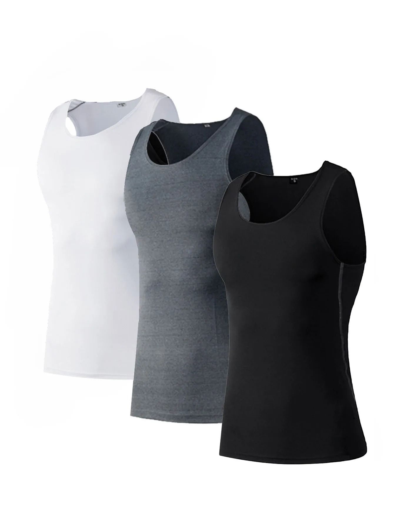 3 Pack Mens Compression Vest Quick Dry Body Shaper Undershirts Sleeveless Baselayer Tank Tops