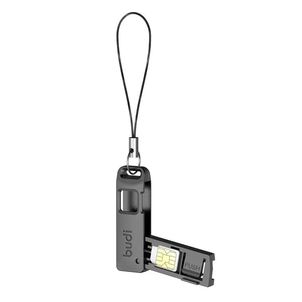 BUDI SIM Card Storage Case with Ejector Pin and Anti-Lost Lanyard, Travel SIM Kit