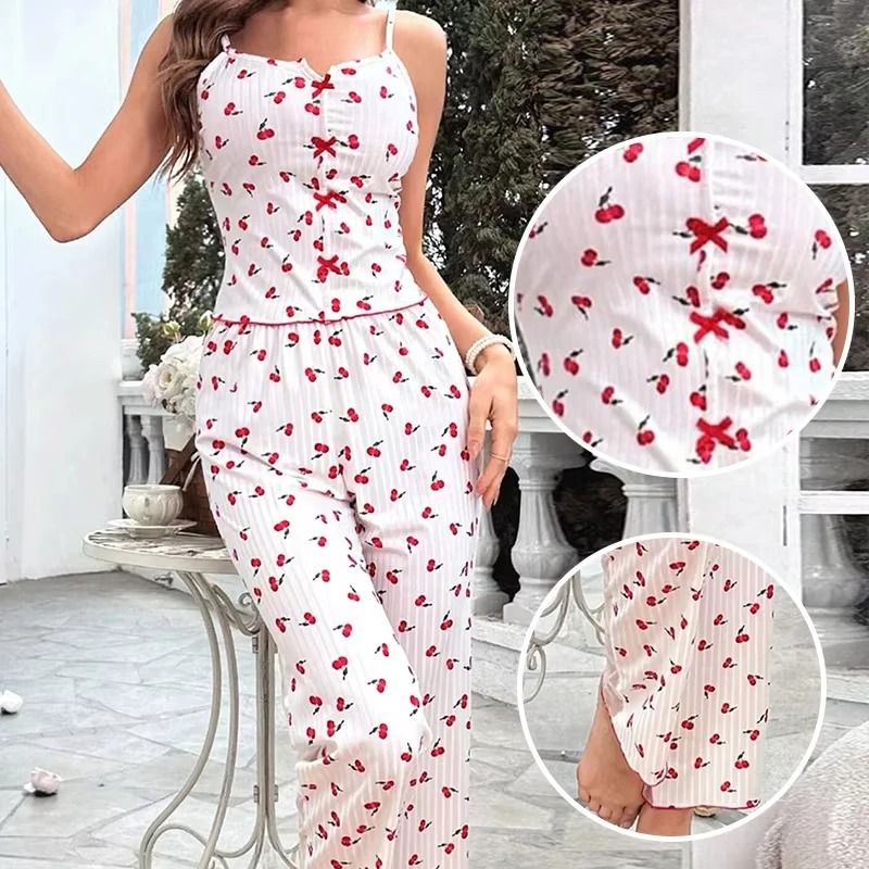 Womens Sheer Mesh Lace Two Piece Pajama Set With Ribbed Strap Top And Pants