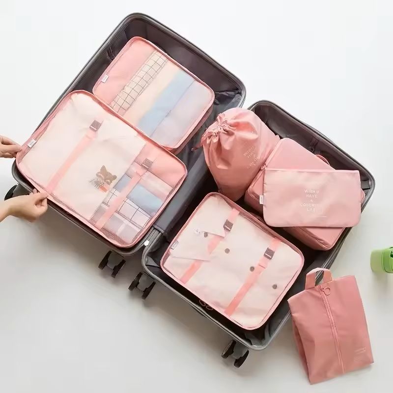 7 Piece Travel Packing Cubes Set with Shoe Bag and Pouches