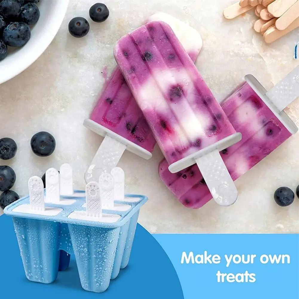 6 Grid Silicone Ice Cream Mold Reusable DIY Ice Cream Mold with Sticks
