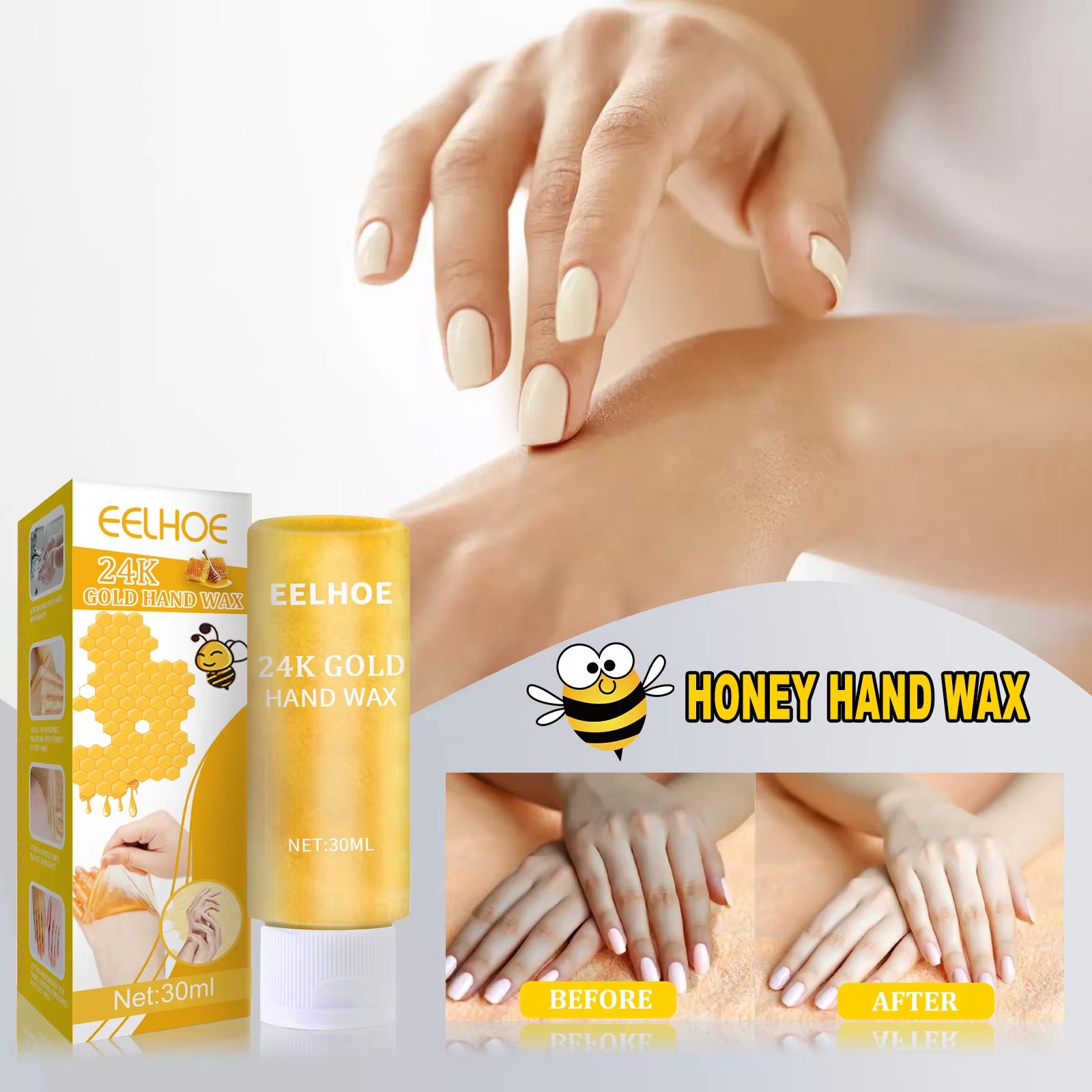 24K Gold Honey Hand Wax Mask for Deep Moisture and Smooth, Softer Hands