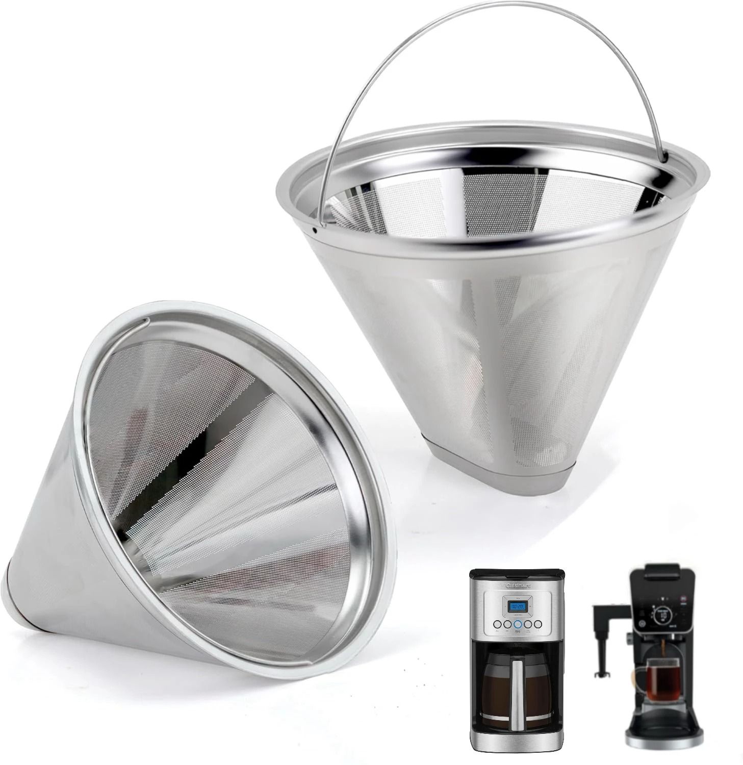 2-Pack Stainless Steel Permanent Basket Filters – Replacement Filters for Cuisinart (10-14 Cup) & Ninja CFP301 DualBrew