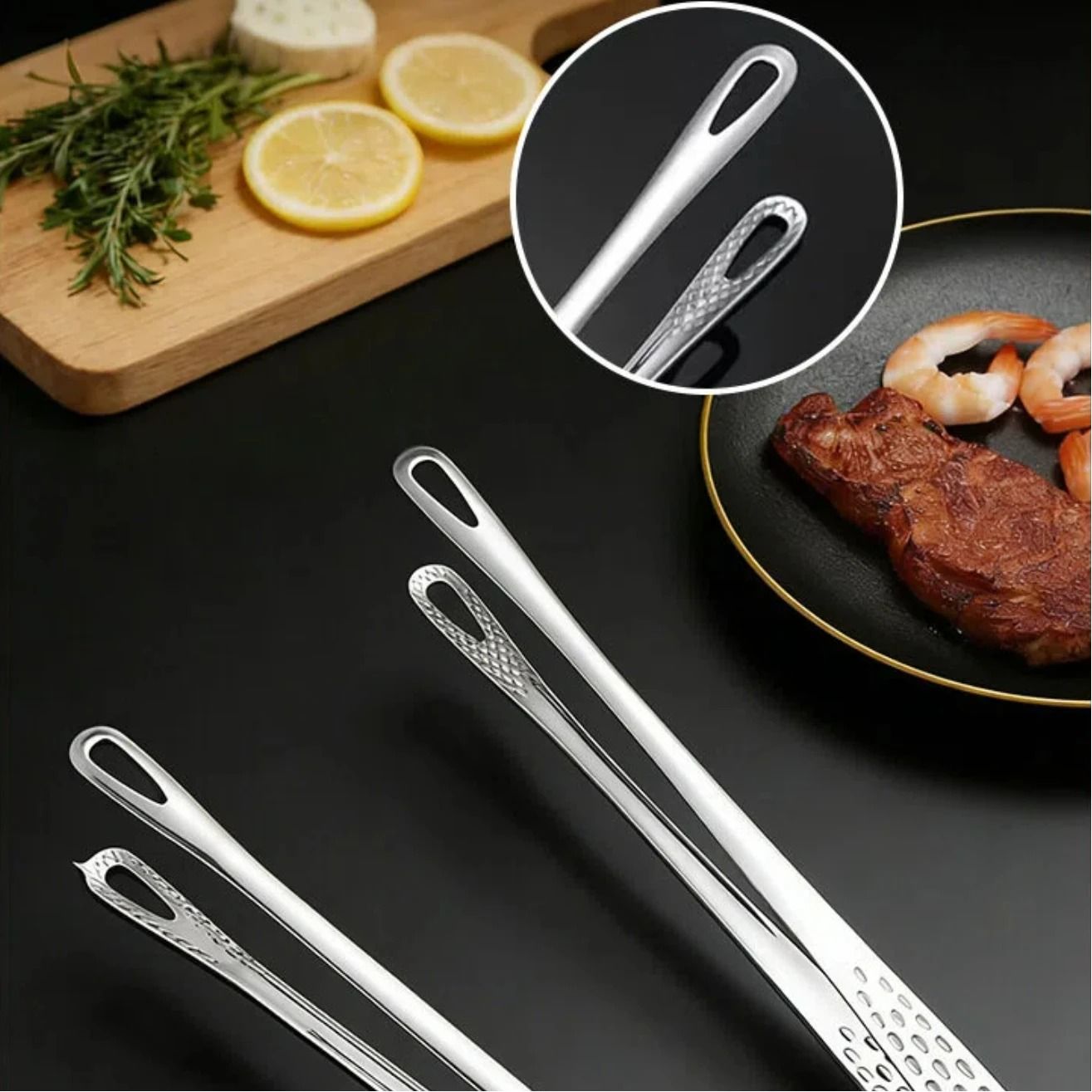 Stainless Steel Non Slip Long Handle BBQ Grill Tongs for Cooking