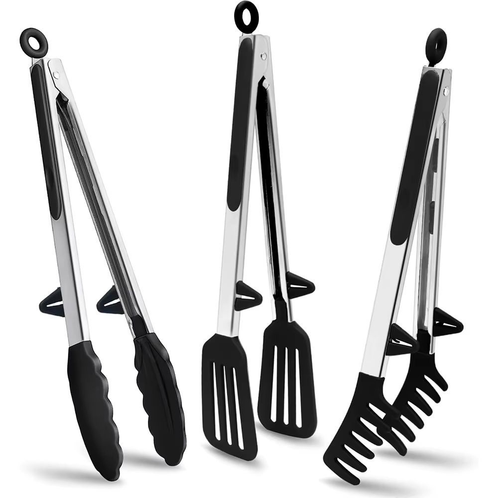 LMETJMA Silicone Kitchen Food Tongs for Nonstick Cooking and Serving
