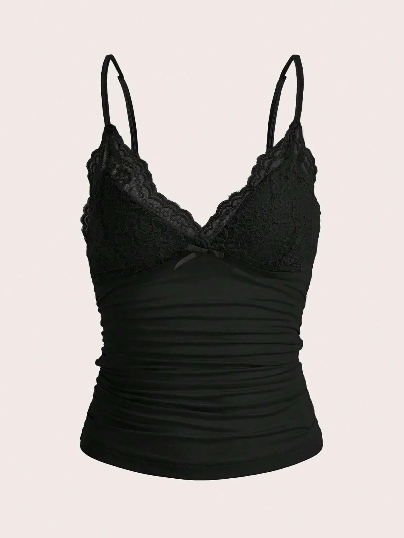 Sexy Lace Bow Front Crop Cami Top – Ruched Backless Y2K Grunge Summer Tank