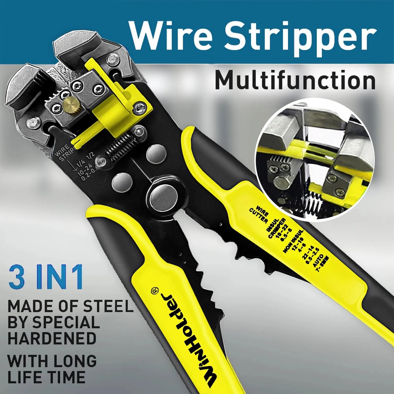 Automatic Wire Stripper Cutter Crimper - Professional Electrician Cable Tool, 10–24 AWG Multifunction Pliers