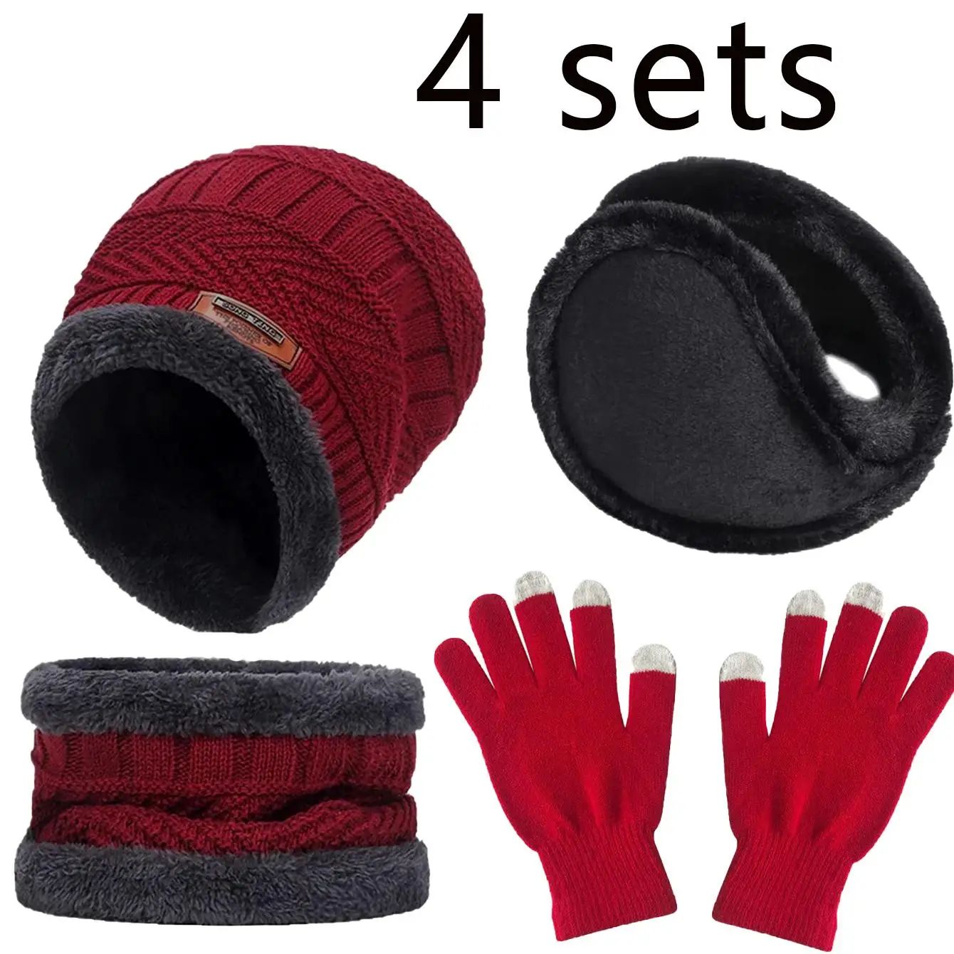 Winter Warm Velvet Hat Scarf and Gloves Set (2/4pcs) for Men and Women
