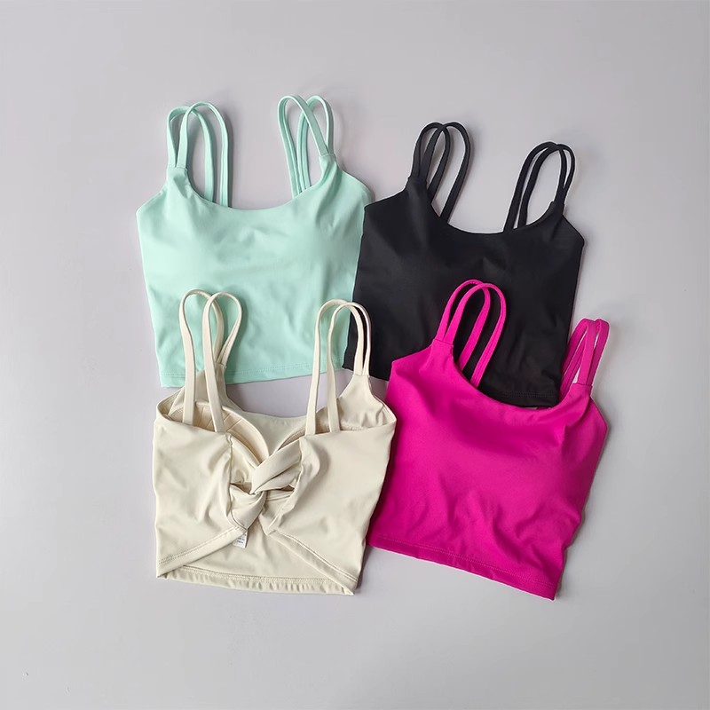 Womens Sports Bras Fitness Top, Yoga Bra with Push Up Fixed Pad, Sexy Lingerie Running Vest, Back Knotted Gym Tops