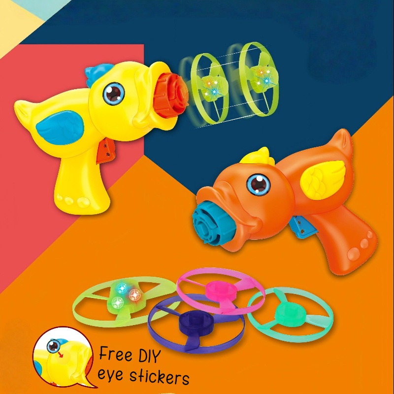 Kids Flying Disc Shooter Toy Set Indoor Outdoor Launch Playset with Easy Twist Action