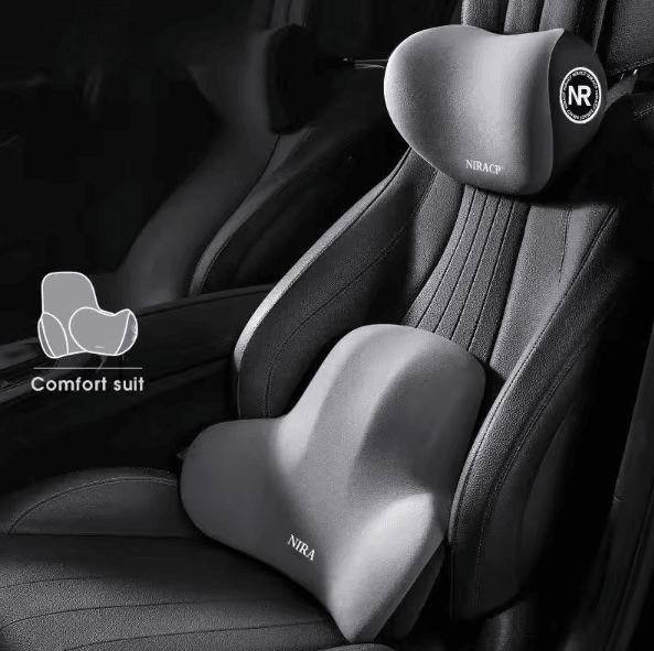 Ergonomic Memory Foam Car Neck & Lumbar Support Cushion Set – Headrest & Back Comfort Pillow