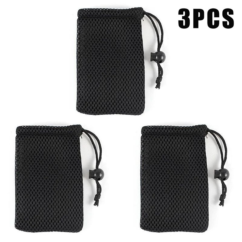 3 pcs Nylon Mesh Drawstring Storage Pouch Set – Breathable Travel & Digital Accessories Organizer Bags