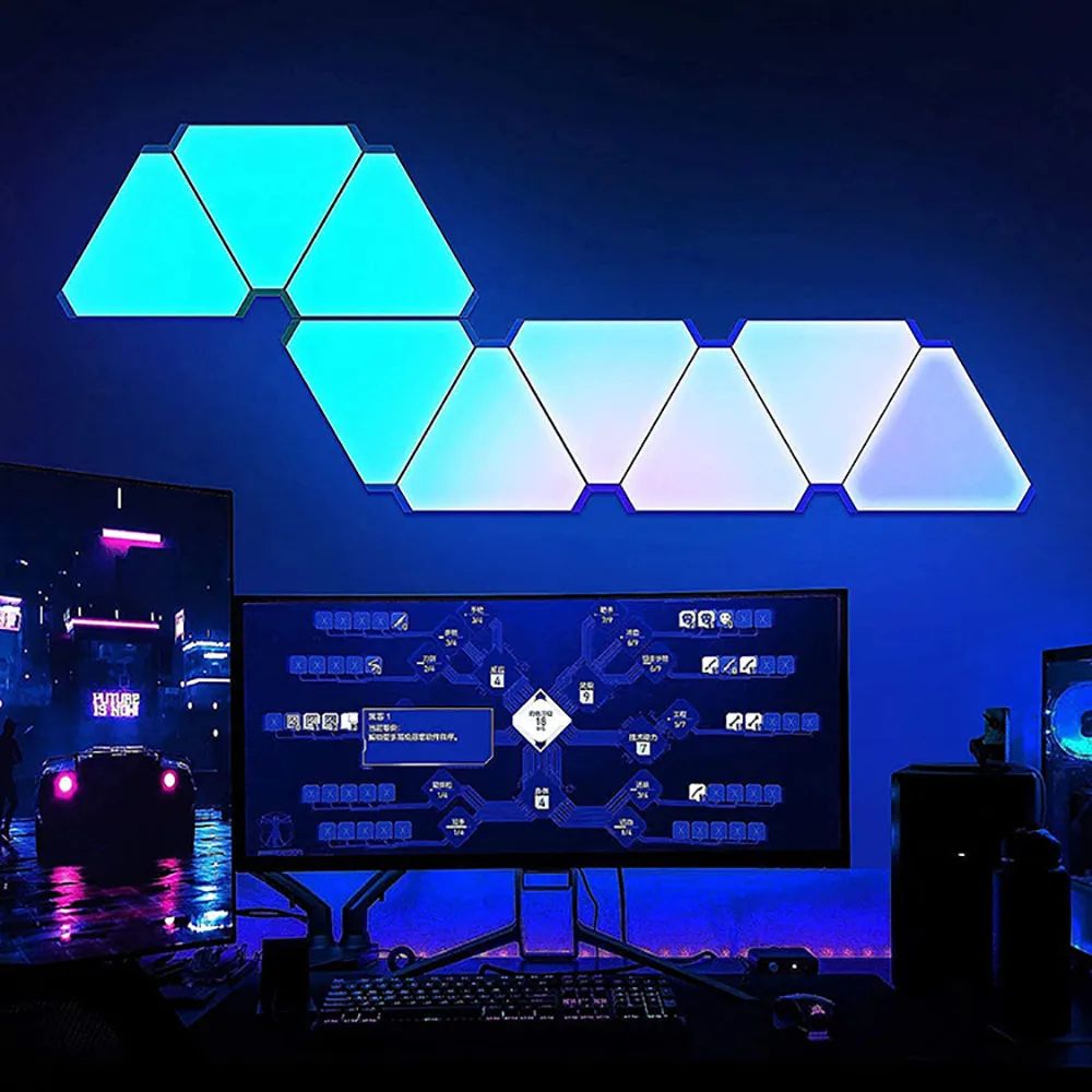 Quantum Atmosphere LED Triangle Lamps, WIFI Bluetooth USB Smart Wall Light, Creative Gaming Bedroom Decor