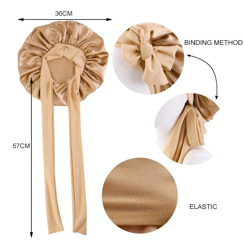 Satin Sleeping Bonnet with Stretchy Tie Band Adjustable Hair Cover for Women