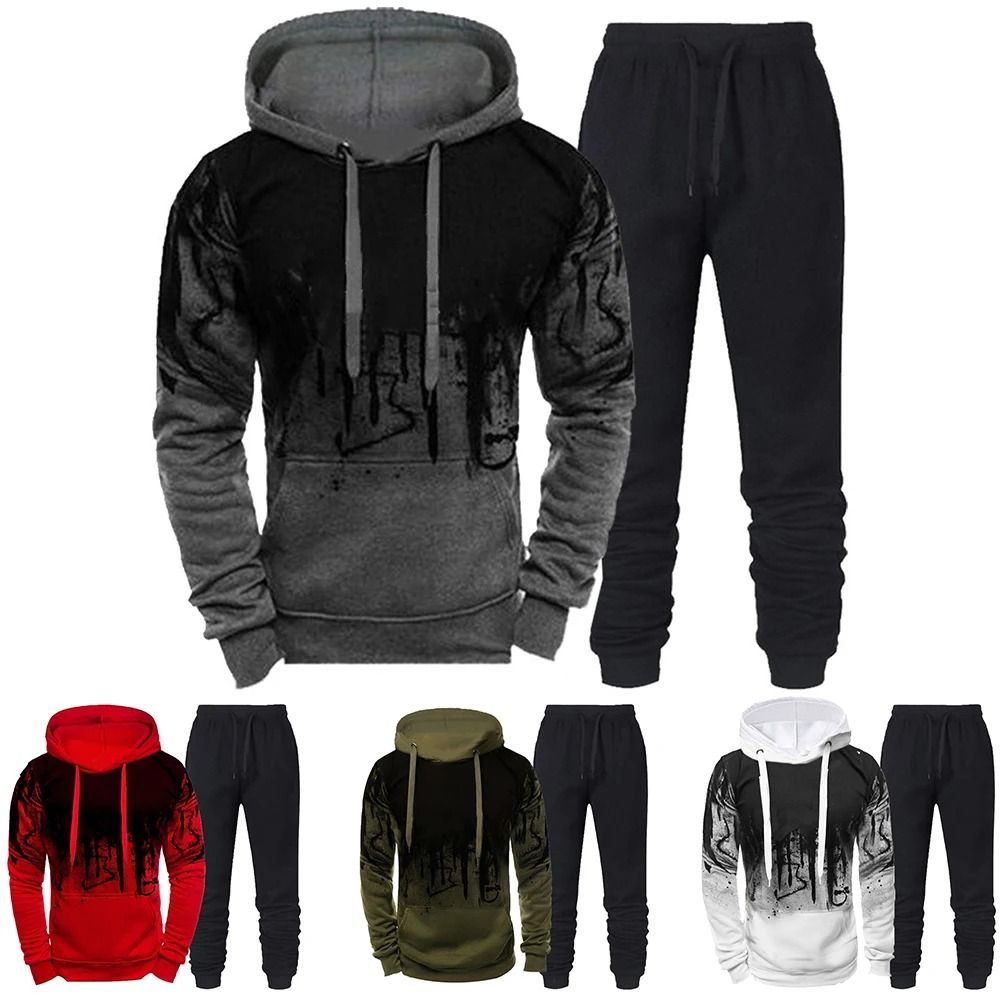 Mens Camouflage Tracksuit Hoodie and Pants Set for Autumn and Winter