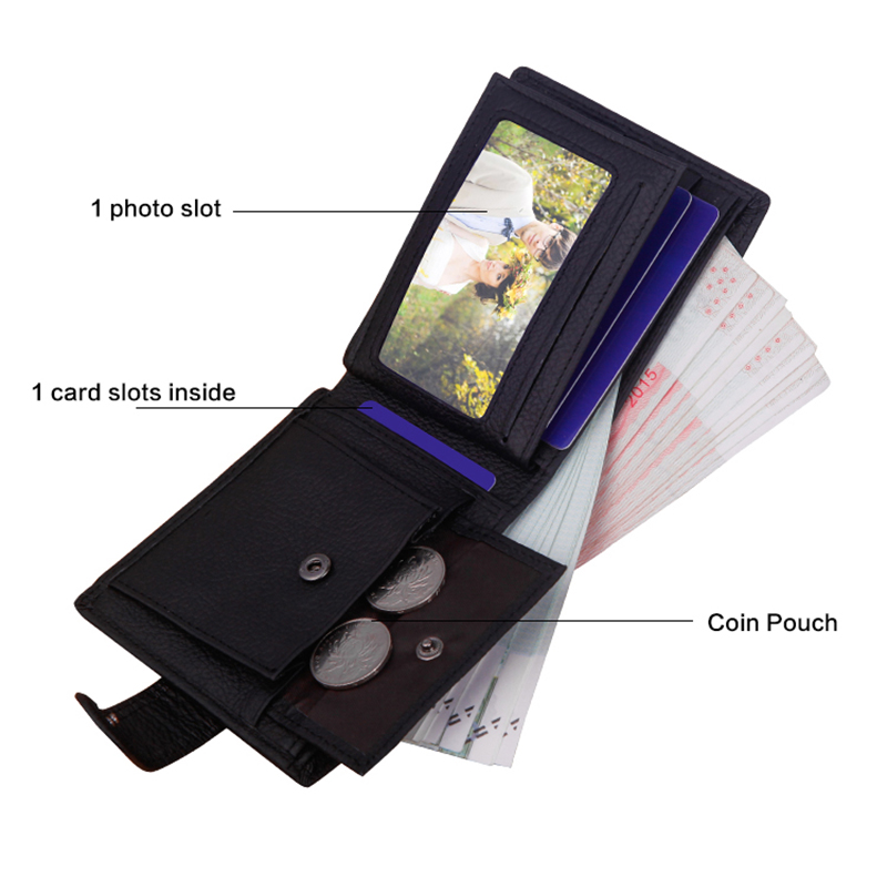 Genuine Leather Mens Wallet with Money Clip & Zipper for Cards