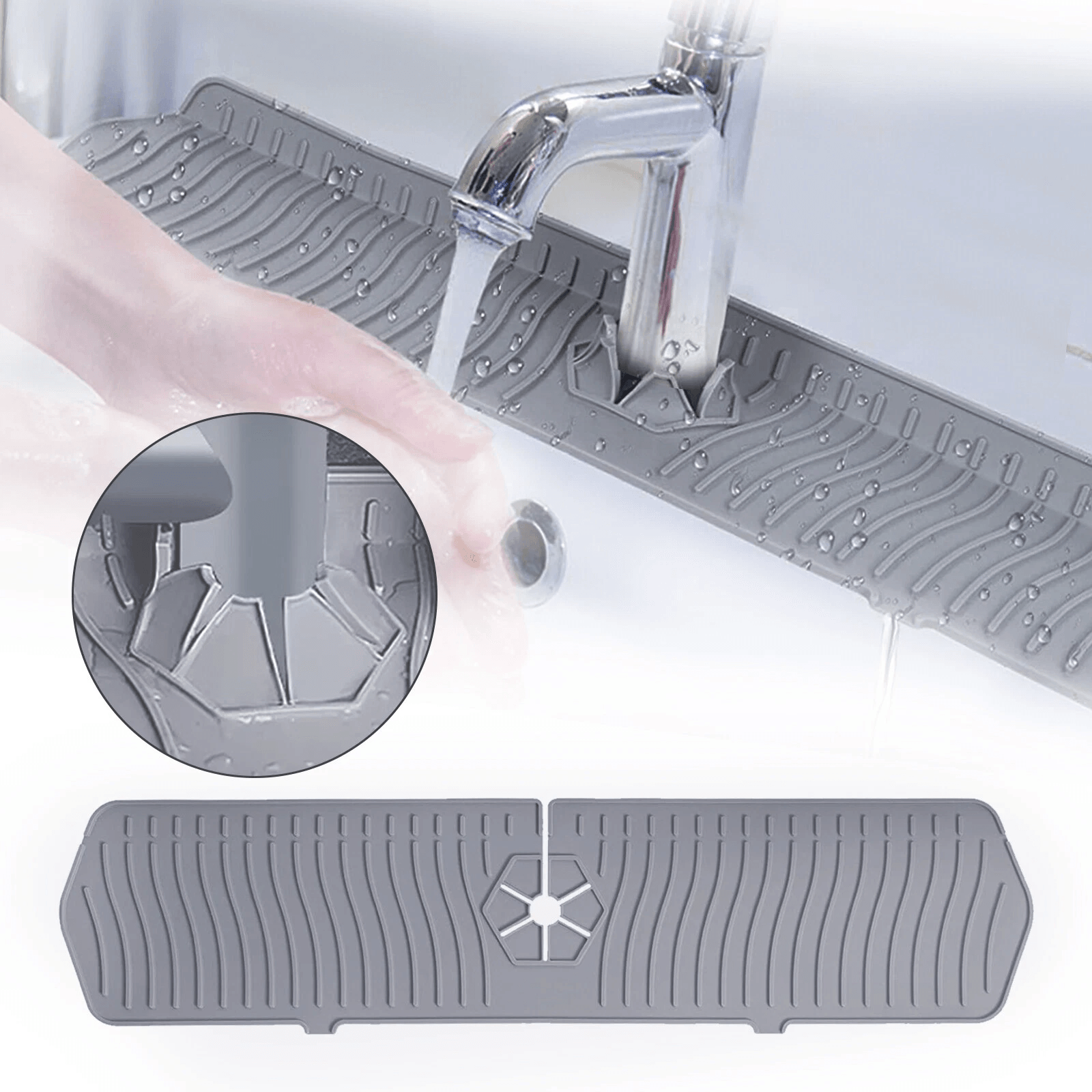Kitchen Faucet Sink Splash Guard, Silicone Water Catcher Tray & Drip Mat