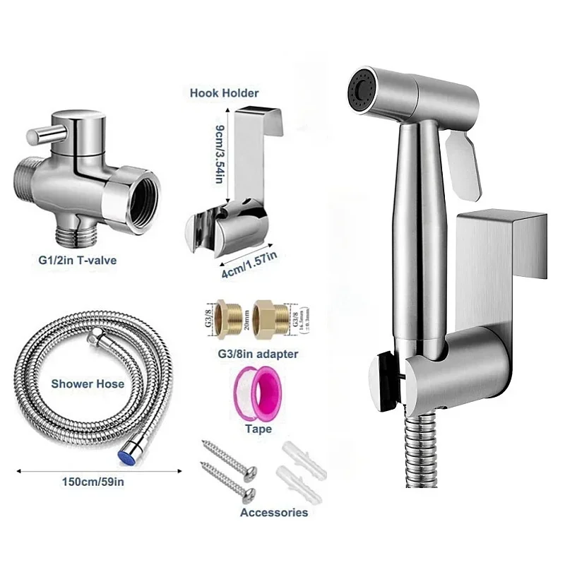 Stainless Steel Handheld Bidet Toilet Sprayer Kit Shattaf Jet for Personal Hygiene