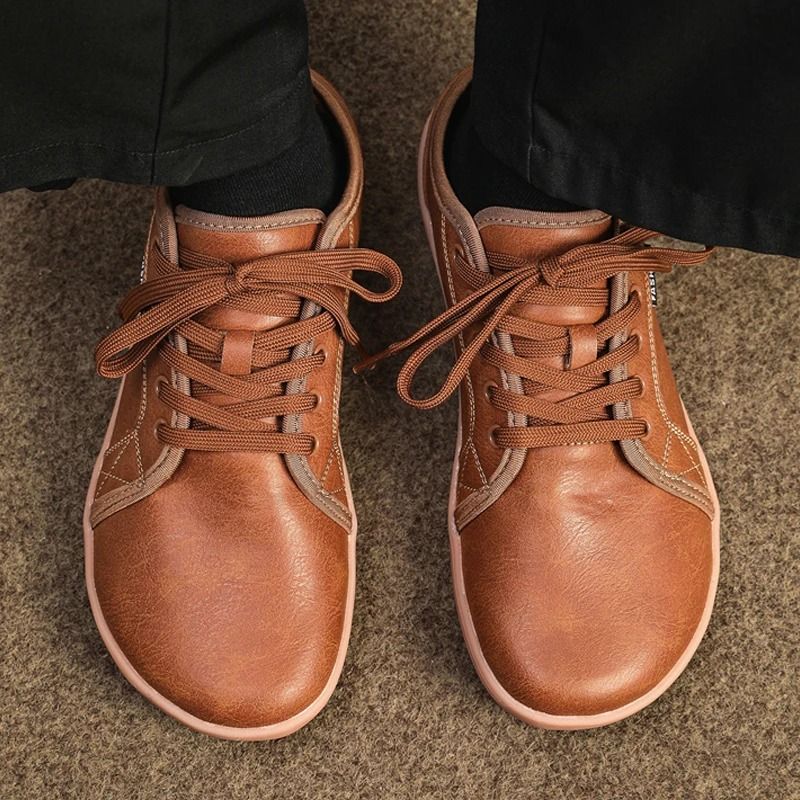 Mens Minimalist Split Leather Wide Toe Box Barefoot Sneakers