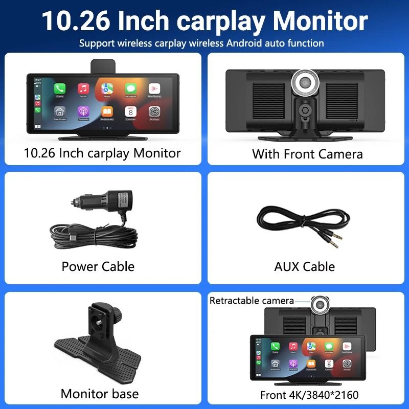 11.26 Inch Touchscreen Car Multimedia Video Player with Dual Lens DVR and Wireless CarPlay