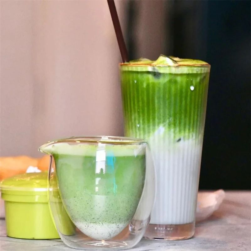 Handmade 200ml Double Wall Glass Tea Cup and Chahai Pitcher