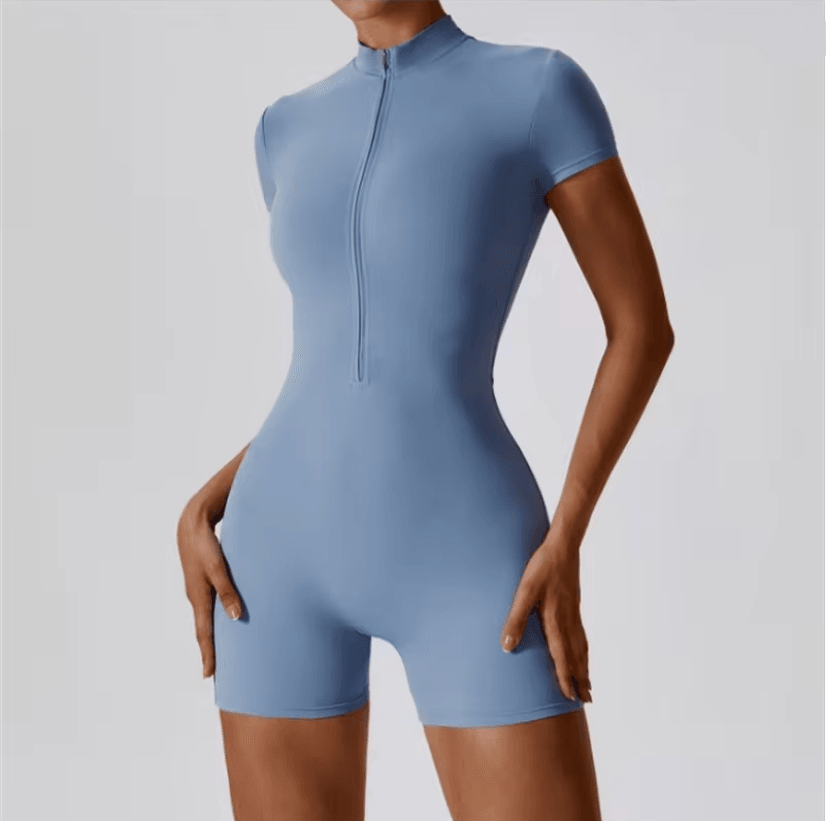 Seamless One Piece Yoga Jumpsuit with Zipper and Stand Collar