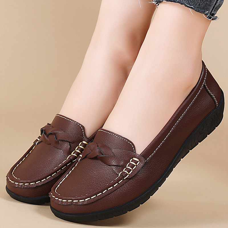 Women Loafers Soft Leather Flats, Slip-On Casual Shoes, White Flat Shoes for Women