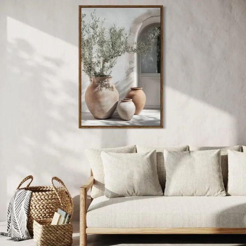 Frameless Olive Tree Minimalist Canvas Print – Mediterranean Botanical Wall Art Decor
