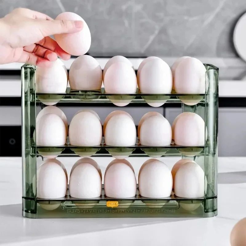 3-Layer Refrigerator Egg Storage Box – Side Door Reversible Egg Organizer Tray