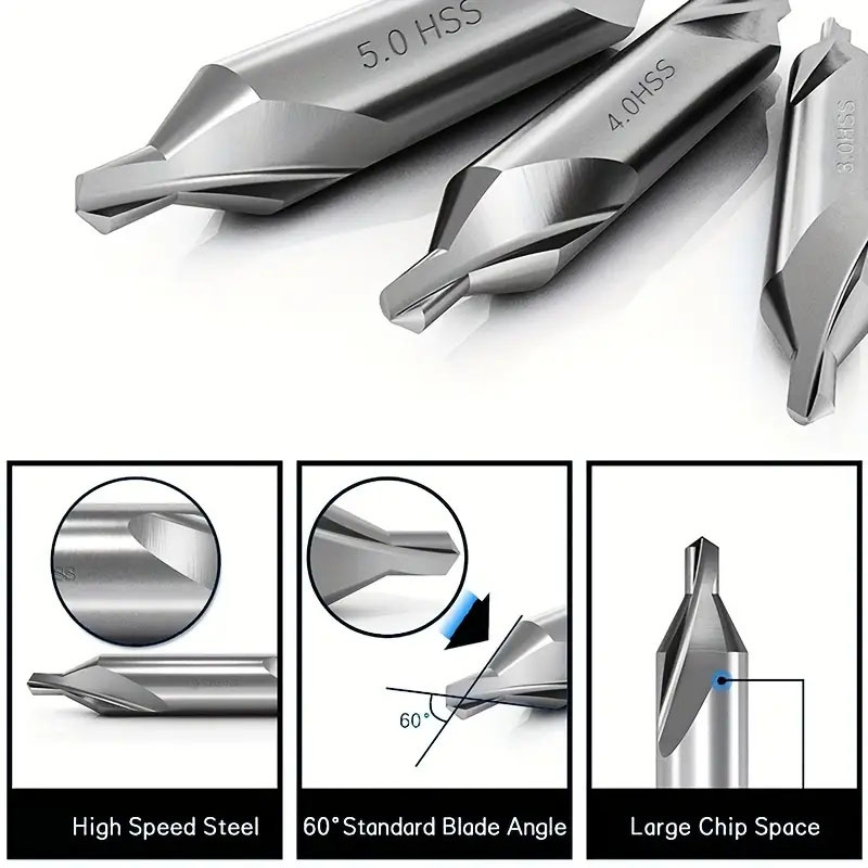 Precision Center Drill Bits Set Degree Lathe Center Drill Set for Accurate Metal Drilling and Machining