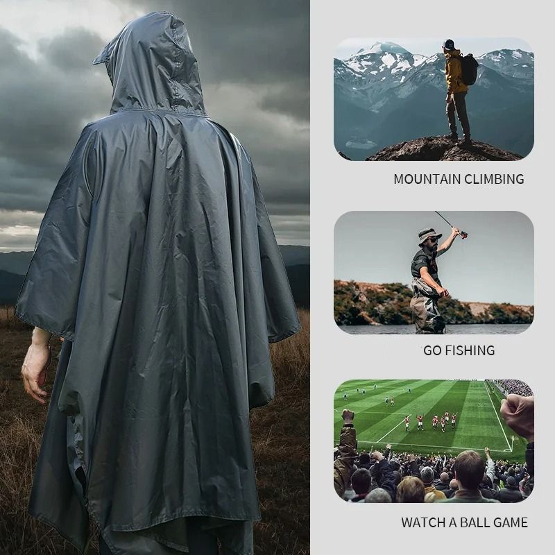 3 in 1 Waterproof Military Rain Poncho with Hood and Sleeves for Outdoor Use