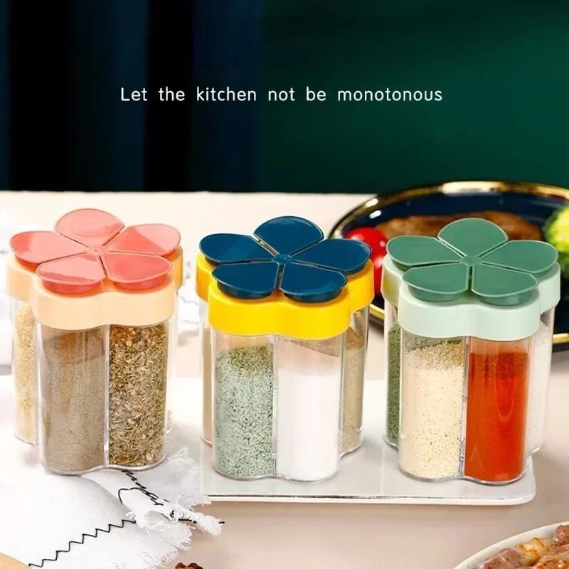 SpiceGo 5-in-1 Portable Seasoning Jar – Compact Multi-Compartment Spice Organizer for Kitchen & Camping