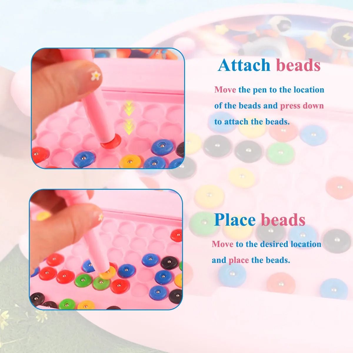 Childrens Magnetic Doodle Drawing Board Educational Toy with Pen and Beads