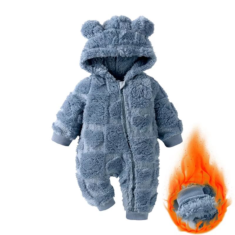 Winter Baby Bear Hooded Romper – Warm Fleece Infant Jumpsuit for Newborn Boys and Girls