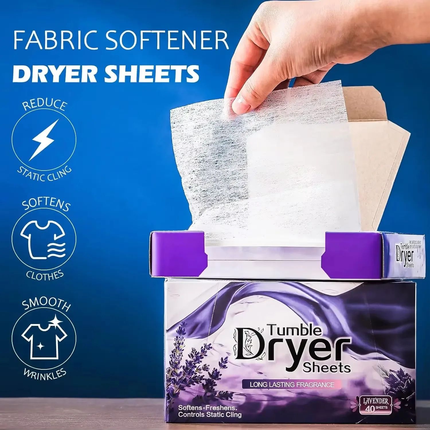 Natural Lavender Dryer Sheets Bulk – Plant-Based Fabric Softener + Fresh Scent Laundry Care