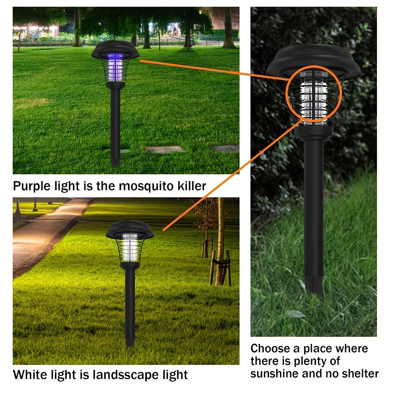 Solar Outdoor Mosquito Zapper Lamp Quiet Bug Trap for Patio Garden Camping