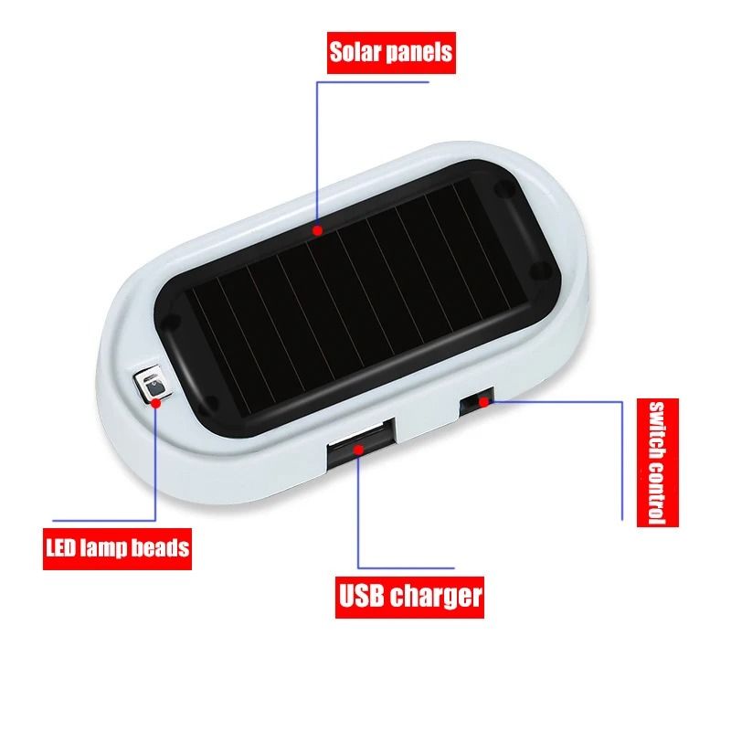 Solar Powered Dummy Car Alarm LED Security Warning Light Set
