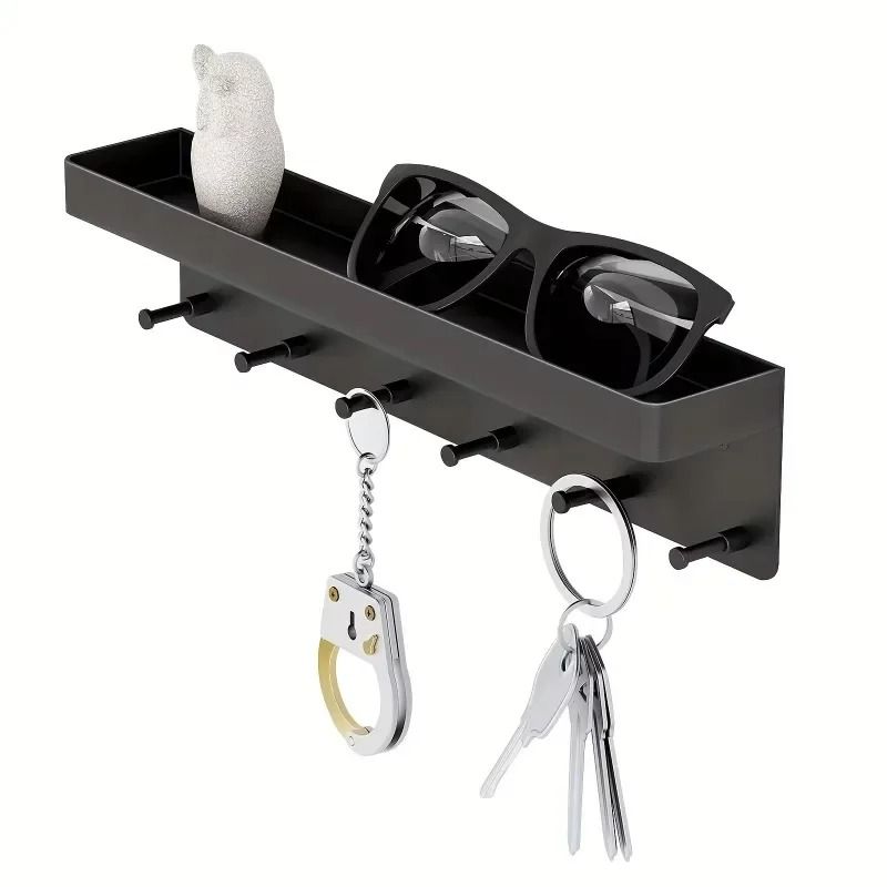 Wall Mounted Key Holder with Mail Shelf and 6 Hooks Organizer Rack