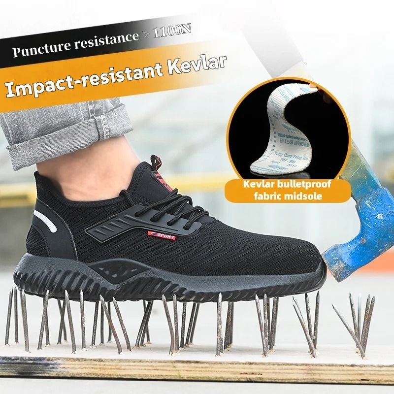Mens Breathable Steel Toe Work Sneakers – Lightweight Anti-Smash, Anti-Slip Safety Shoes for Construction and Industria