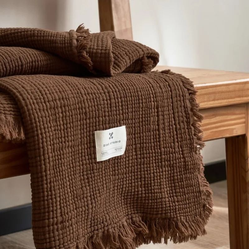 Four Layer Cotton Gauze Blanket with Tassel Edges